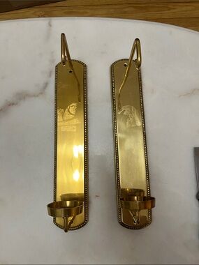 Source Unknown Gold Wall Sconces Pair with Beaded Trim